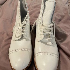 Stacy Adams White Leather Boots Size 12